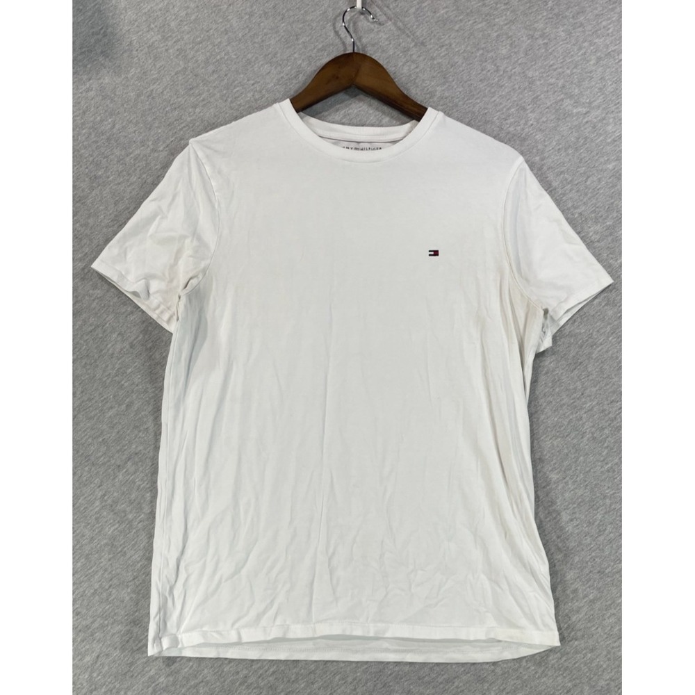 Tommy Hilfiger T Shirt Mens Small White Logo Cotton Short Sleeve Crew Neck